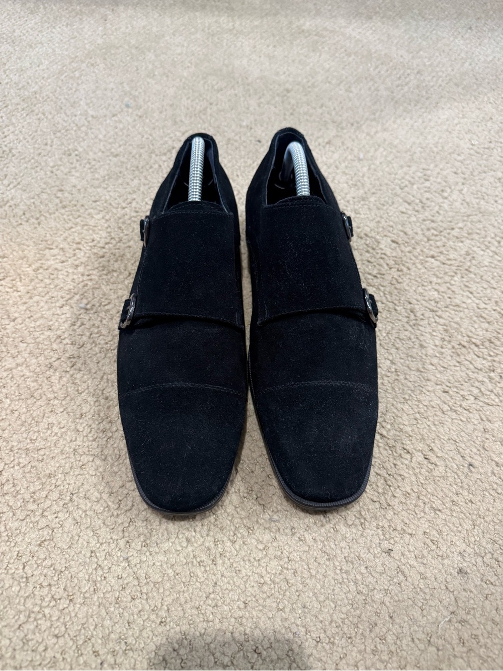 Joseph Abboud Black Suede Double Monk Strap Loafers